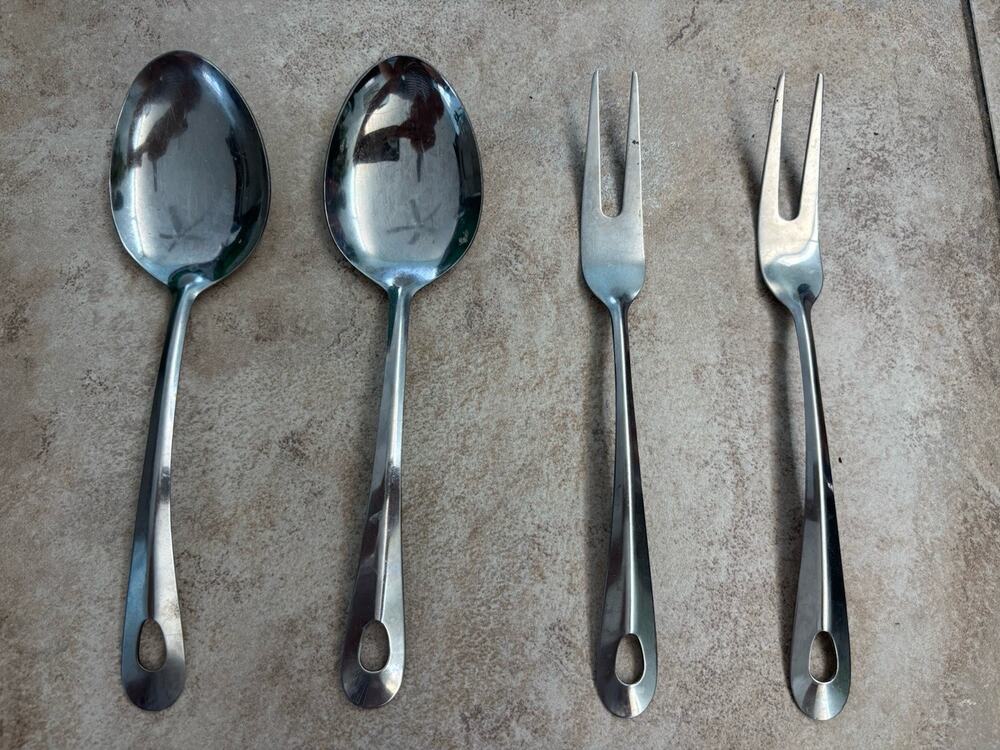 Vintage Stainless Steel Serving Utensils 4 Pc Lot 2 Spoons 2 Meat Forks